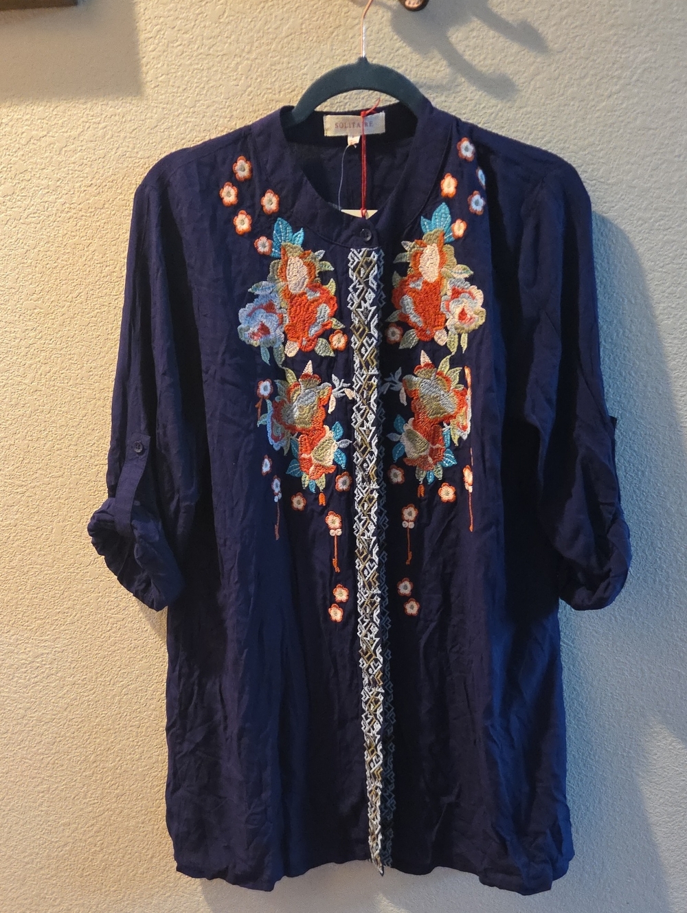 Solitaire Navy Embroidered Floral Tunic